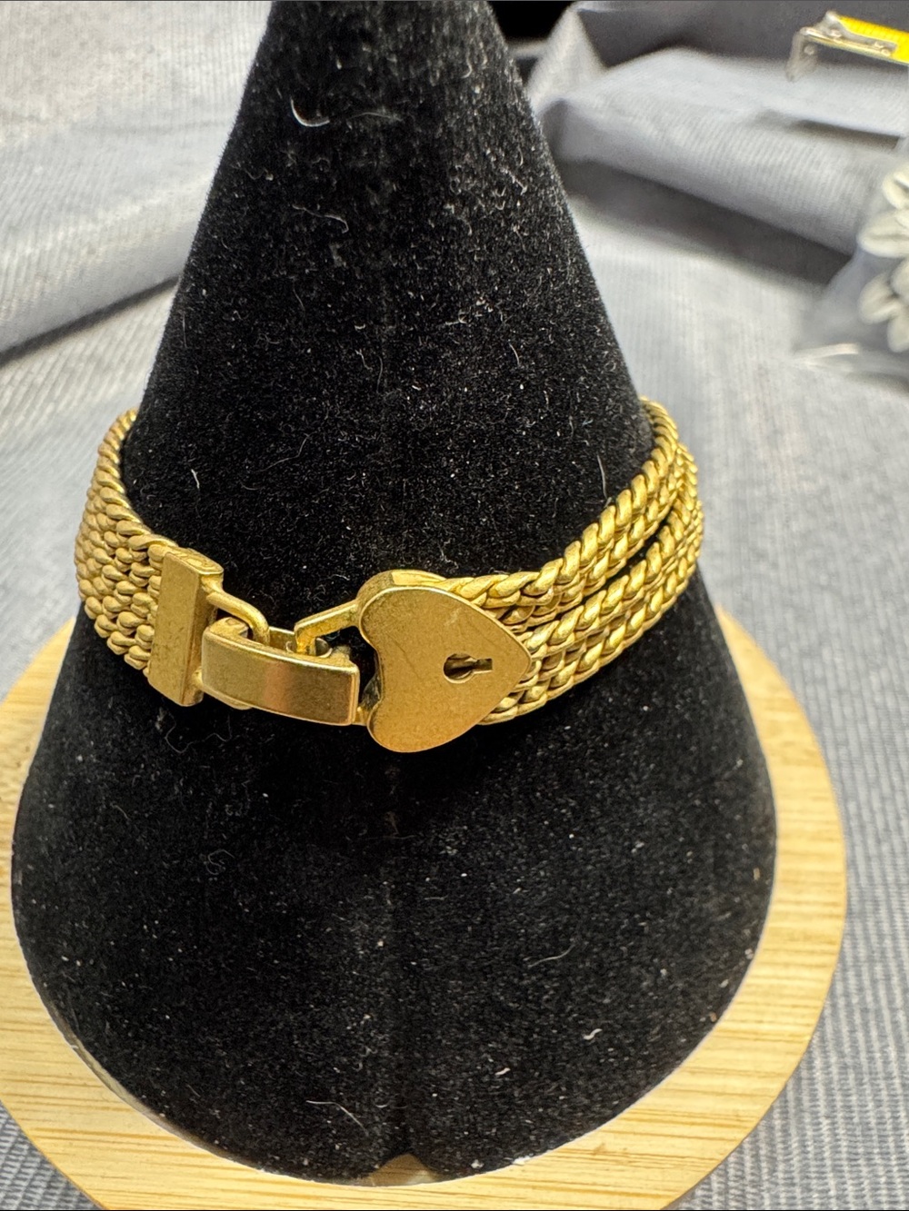Vintage Source Unknown Gold Tone Heart Lock Multi-Strand Bracelet